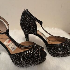 INC International Concepts Black Peep-Toe Studded Heels